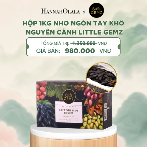  NHO NGÓN TAY KHÔ NGUYÊN CÀNH LITTLE GEMZ SWEET SAPPHIRE DRIED TABLE GRAPES CLUSTERS HỘP 1KG - DEAL 1 - A2050 