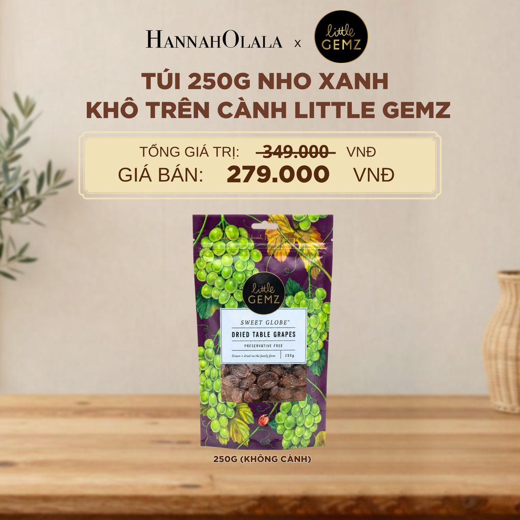  NHO XANH KHÔ TRÊN CÀNH LITTLE GEMZ SWEET GLOBE TABLE GRAPE CLUSTERS TÚI 250G (KHÔNG CÀNH) - DEAL 4 - D219 