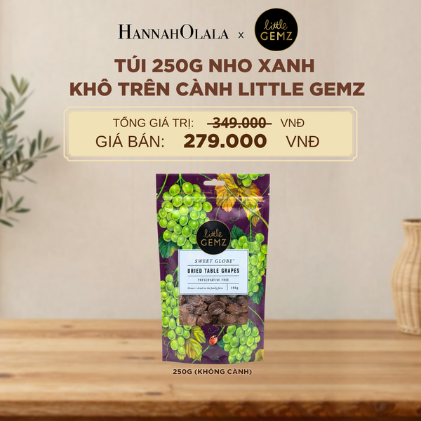  NHO XANH KHÔ TRÊN CÀNH LITTLE GEMZ SWEET GLOBE TABLE GRAPE CLUSTERS TÚI 250G (KHÔNG CÀNH) - DEAL 4 - D219 