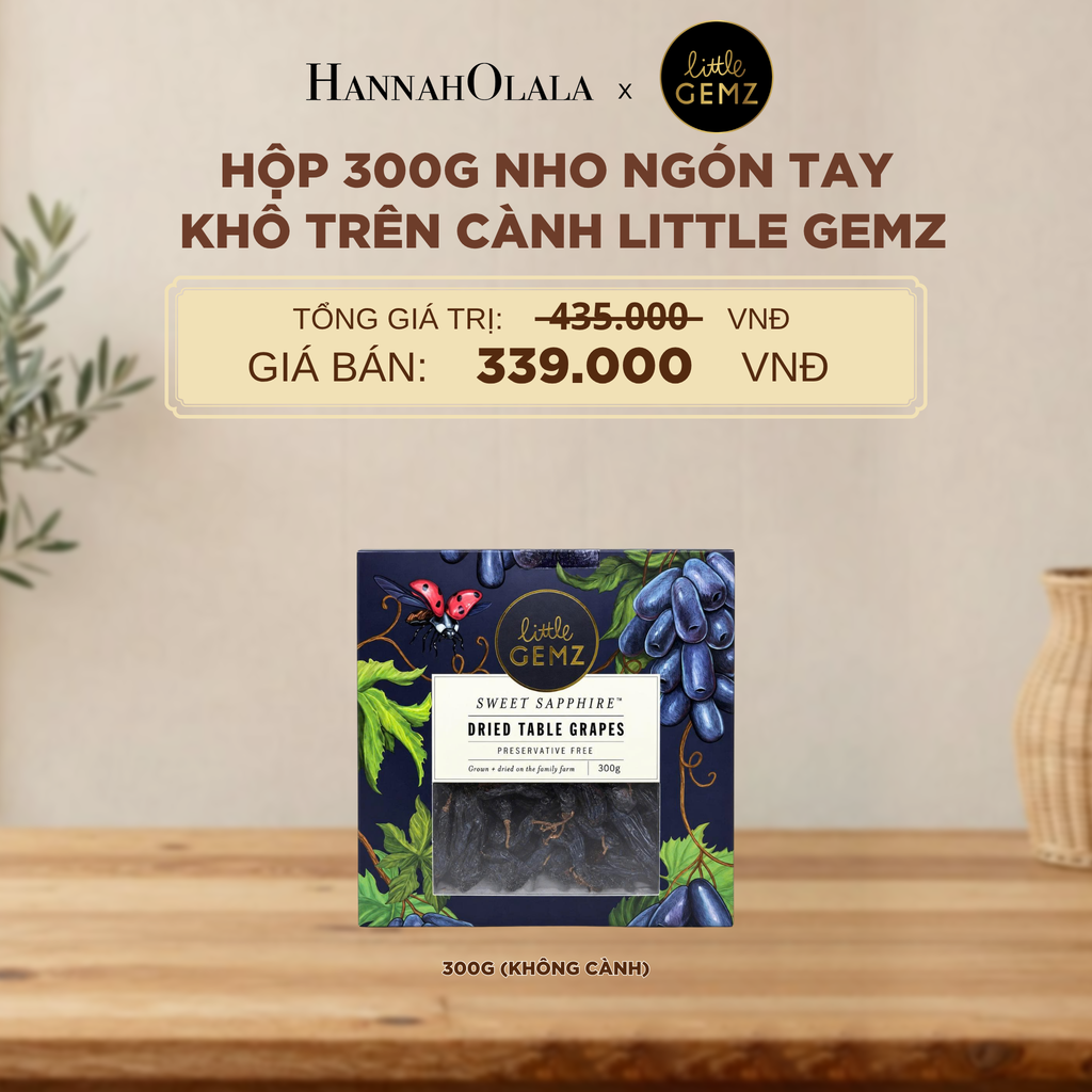  NHO NGÓN TAY KHÔ TRÊN CÀNH LITTLE GEMZ SWEET SAPPHIRE DRIED TABLE GRAPES CLUSTERS HỘP 300G (KHÔNG CÀNH) - DEAL 5 - D220 