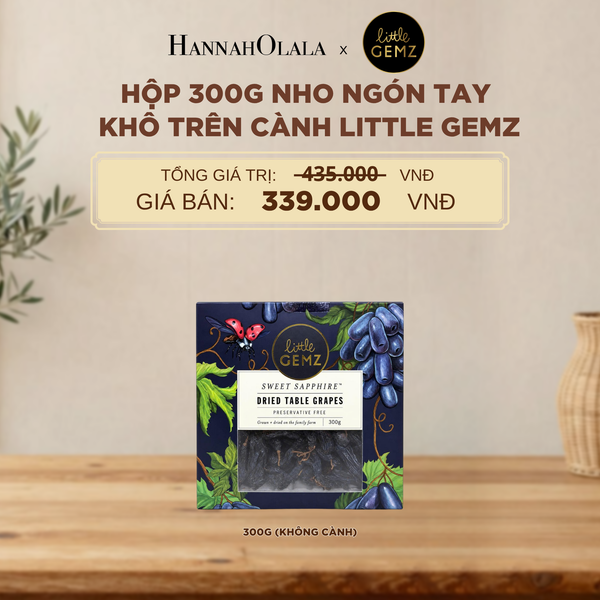  NHO NGÓN TAY KHÔ TRÊN CÀNH LITTLE GEMZ SWEET SAPPHIRE DRIED TABLE GRAPES CLUSTERS HỘP 300G (KHÔNG CÀNH) - DEAL 5 - D220 