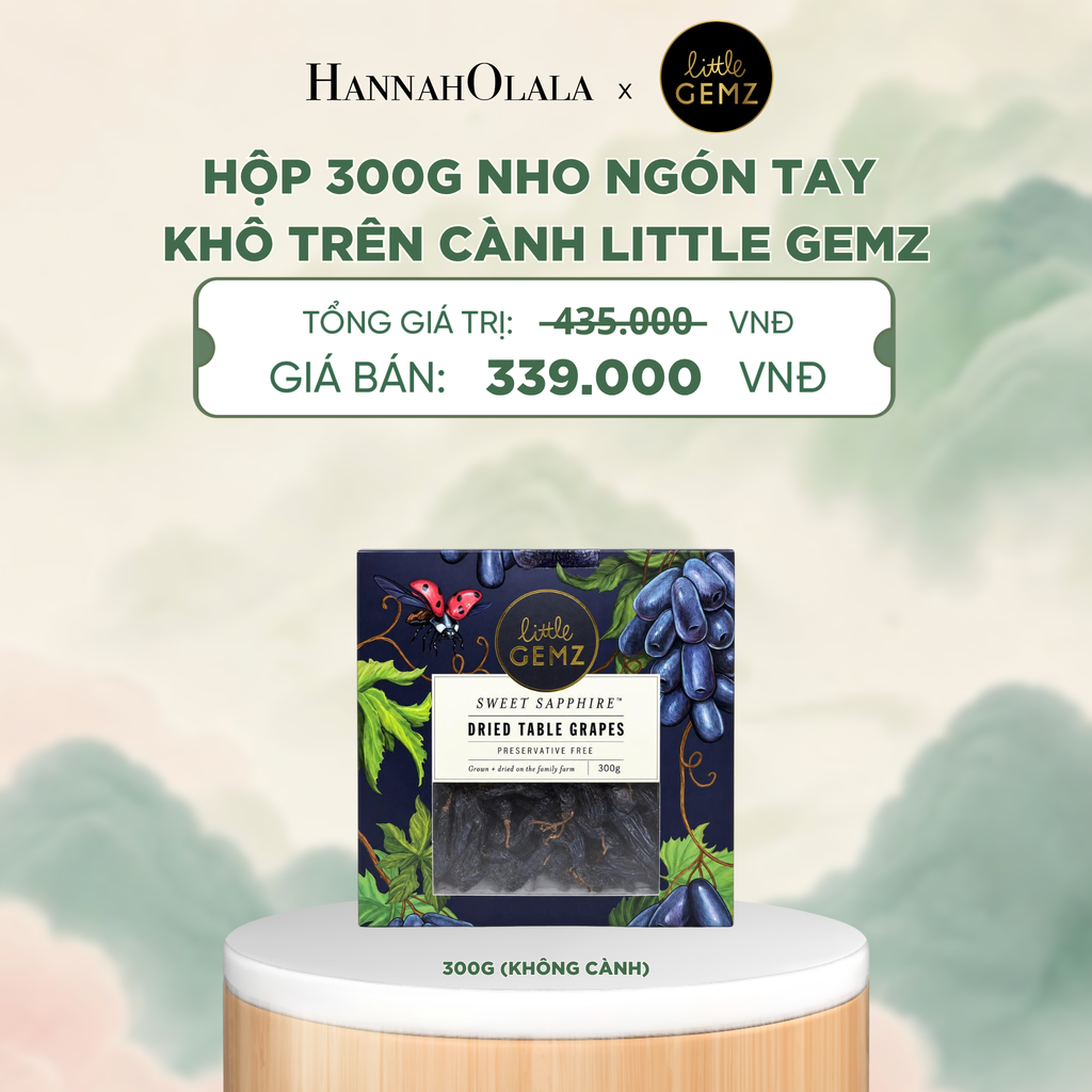  NHO NGÓN TAY KHÔ TRÊN CÀNH LITTLE GEMZ SWEET SAPPHIRE DRIED TABLE GRAPES CLUSTERS HỘP 300G (KHÔNG CÀNH) - DEAL 5 - A2054 