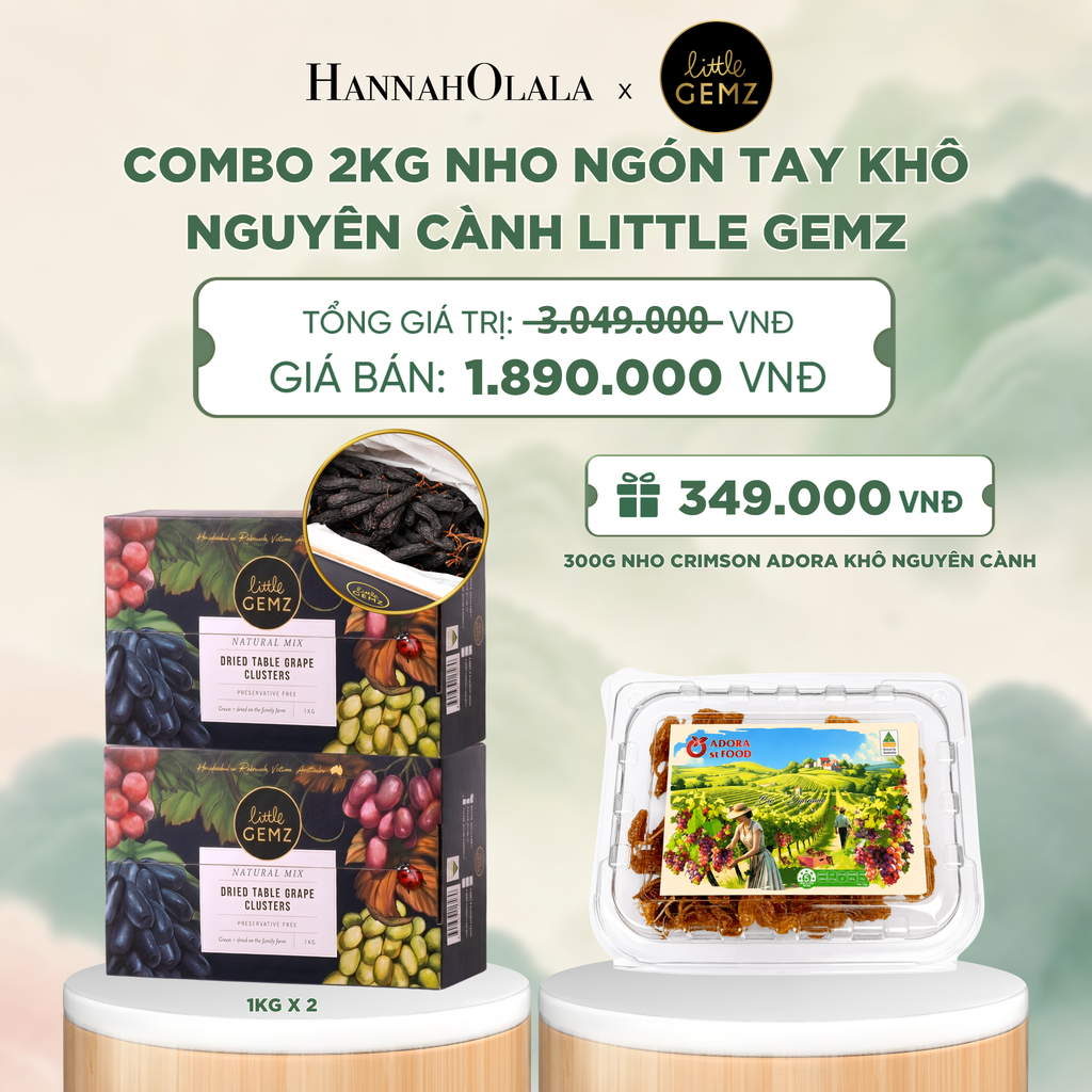  COMBO 02 HỘP NHO NGÓN TAY KHÔ NGUYÊN CÀNH LITTLE GEMZ SWEET SAPPHIRE DRIED TABLE GRAPES CLUSTERS HỘP 1KG - DEAL 7 - A2056 