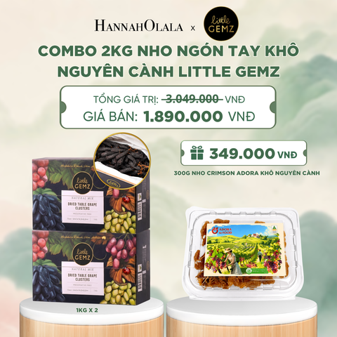  COMBO 02 HỘP NHO NGÓN TAY KHÔ NGUYÊN CÀNH LITTLE GEMZ SWEET SAPPHIRE DRIED TABLE GRAPES CLUSTERS HỘP 1KG - DEAL 7 - A2056 
