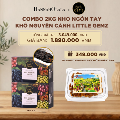  COMBO 02 HỘP NHO NGÓN TAY KHÔ NGUYÊN CÀNH LITTLE GEMZ SWEET SAPPHIRE DRIED TABLE GRAPES CLUSTERS HỘP 1KG - DEAL 7 - D222 