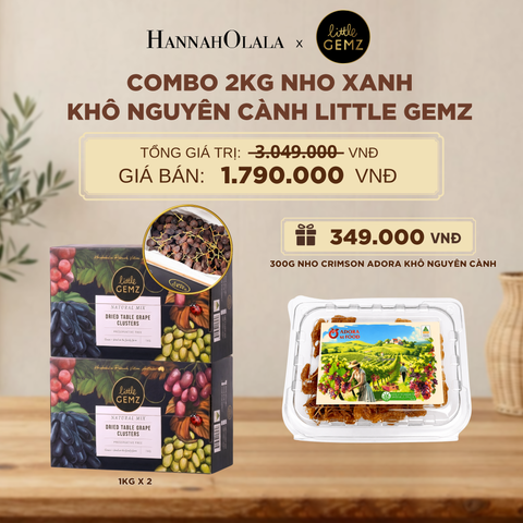  COMBO 02 HỘP NHO XANH KHÔ NGUYÊN CÀNH LITTLE GEMZ SWEET GLOBE TABLE GRAPE CLUSTERS HỘP 1KG - DEAL 8 - D223 