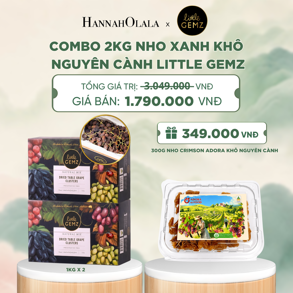  COMBO 02 HỘP NHO XANH KHÔ NGUYÊN CÀNH LITTLE GEMZ SWEET GLOBE TABLE GRAPE CLUSTERS HỘP 1KG - DEAL 8 - A2057 
