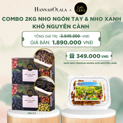  COMBO 02 HỘP NHO NGÓN TAY & NHO XANH KHÔ NGUYÊN CÀNH LITTLE GEMZ SWEET SAPPHIRE & SWEET GLOBE DRIED TABLE GRAPES CLUSTERS 1KG/HỘP - DEAL 9 - A2058 