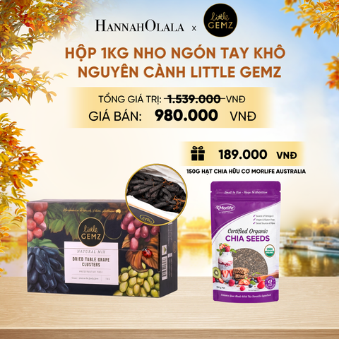  NHO NGÓN TAY KHÔ NGUYÊN CÀNH LITTLE GEMZ SWEET SAPPHIRE DRIED TABLE GRAPES CLUSTERS HỘP 1KG - DEAL 1 - E1148 