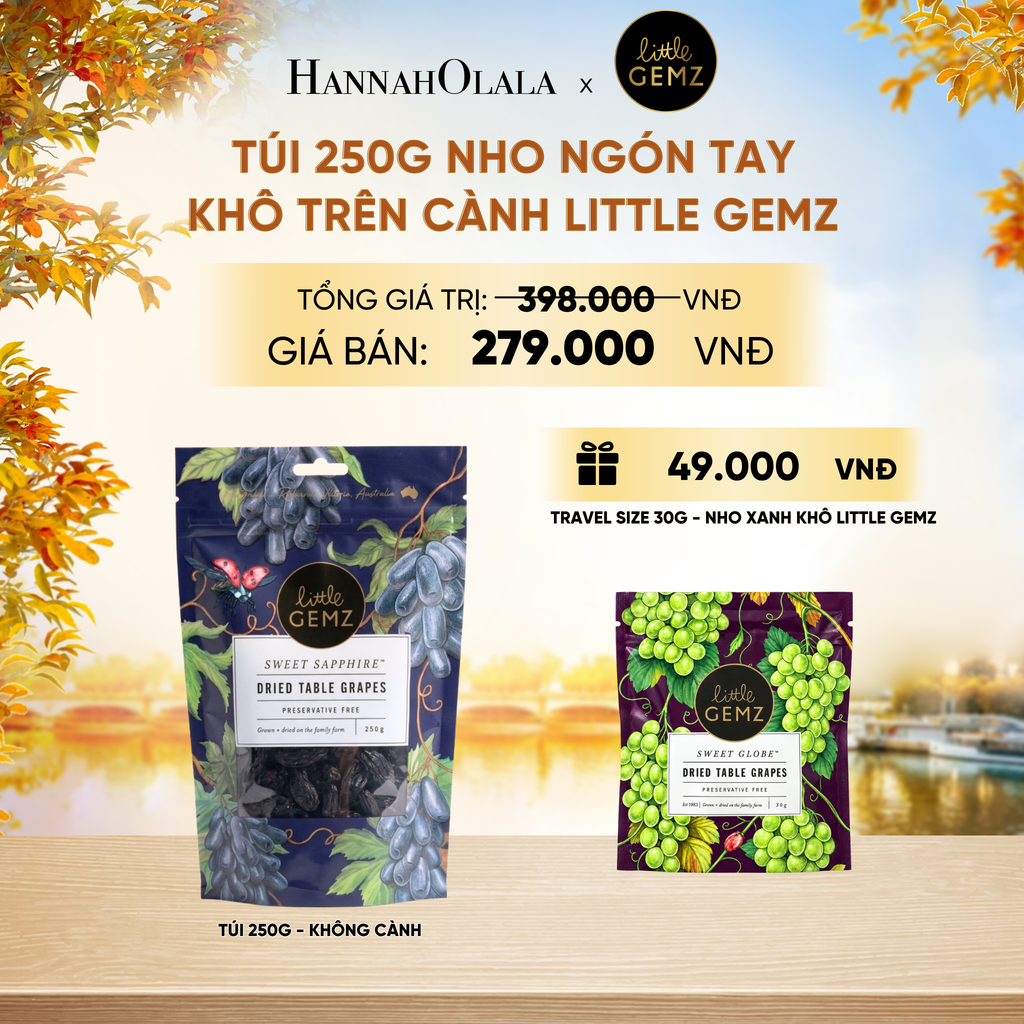  NHO NGÓN TAY KHÔ TRÊN CÀNH LITTLE GEMZ SWEET SAPPHIRE DRIED TABLE GRAPES CLUSTERS TÚI 250G (KHÔNG CÀNH) - DEAL 3 - E1150 