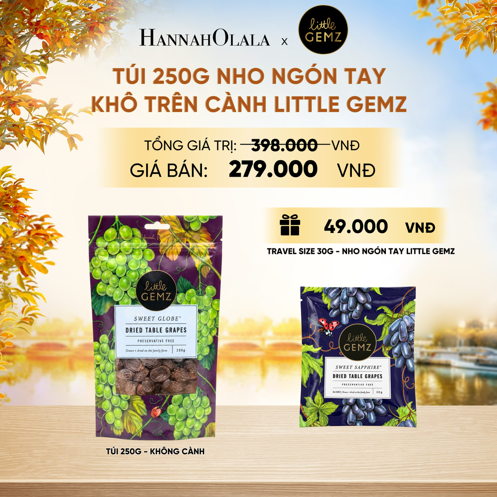  NHO XANH KHÔ TRÊN CÀNH LITTLE GEMZ SWEET GLOBE TABLE GRAPE CLUSTERS TÚI 250G (KHÔNG CÀNH) - DEAL 4 - E1151 