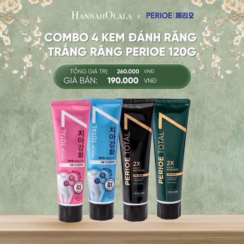 DEAL 9: COMBO 4 KEM ĐÁNH RĂNG TRẮNG RĂNG PERIOE CHĂM SÓC RĂNG MIỆNG, NGỪA SÂU RĂNG 120G 