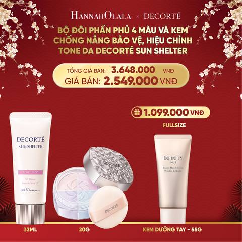  DEAL 5: BỘ ĐÔI PHẤN PHỦ 4 MÀU VÀ KEM CHỐNG NẮNG BẢO VỆ, HIỆU CHỈNH TONE DA DECORTÉ SUN SHELTER 