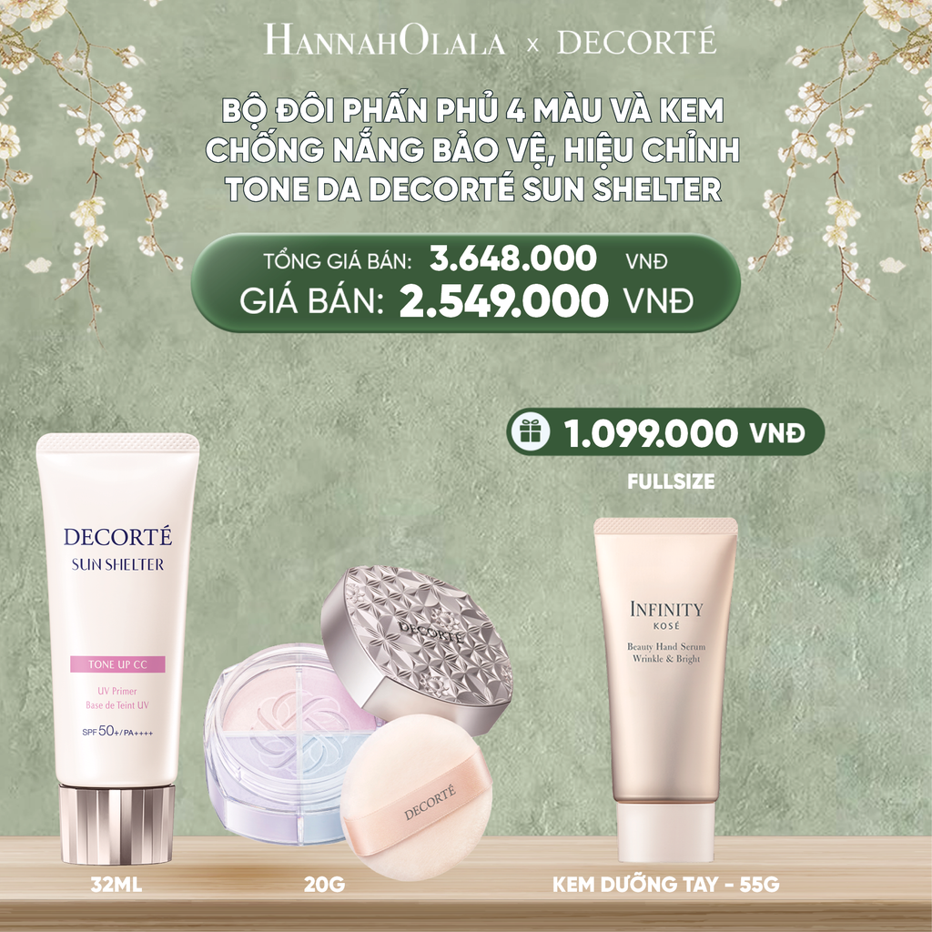  D229_DEAL 5: BỘ ĐÔI PHẤN PHỦ 4 MÀU VÀ KEM CHỐNG NẮNG BẢO VỆ, HIỂU CHỈNH TONE DA DECORTÉ SUN SHELTER 