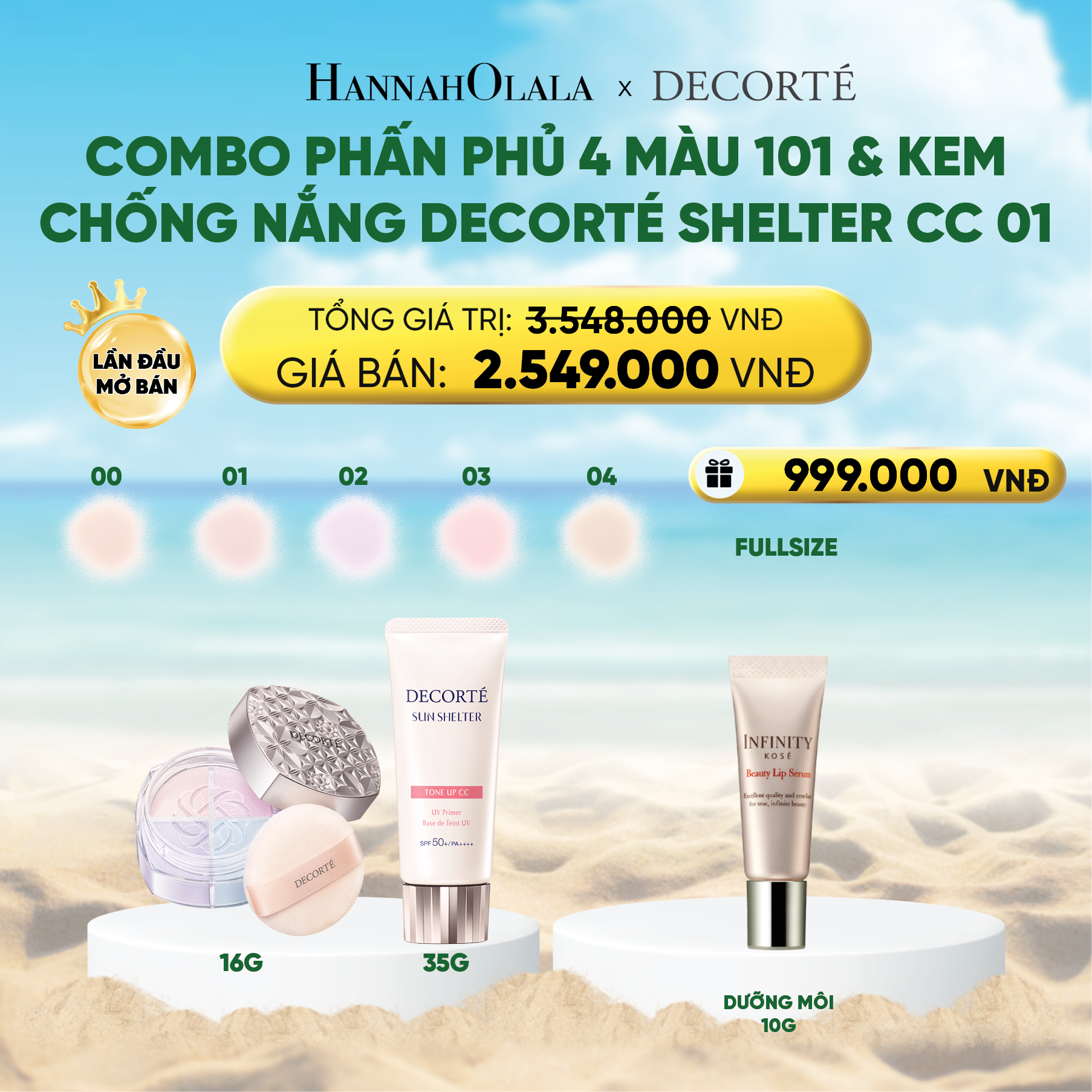 Combo Mỹ Phẩm Decorté Phấn Phủ 4 Màu 101 & Kem Chống Nắng Hiệu Chỉnh Tone Da