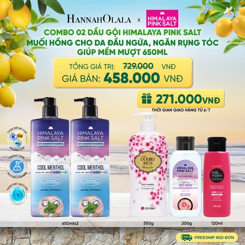  COMBO 02 DẦU GỘI HIMALAYA PINK SALT MUỐI HỒNG CHO DA ĐẦU NGỨA, NGĂN RỤNG TÓC GIÚP MỀM MƯỢT, ÓNG Ả 650ML - A723 