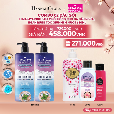  COMBO 02 DẦU GỘI HIMALAYA PINK SALT MUỐI HỒNG CHO DA ĐẦU NGỨA, NGĂN RỤNG TÓC GIÚP MỀM MƯỢT, ÓNG Ả 650ML 