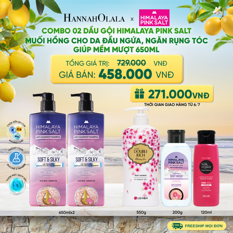  COMBO 02 DẦU GỘI HIMALAYA PINK SALT MUỐI HỒNG CHO DA ĐẦU NGỨA, NGĂN RỤNG TÓC GIÚP MỀM MƯỢT, ÓNG Ả 650ML - A723 