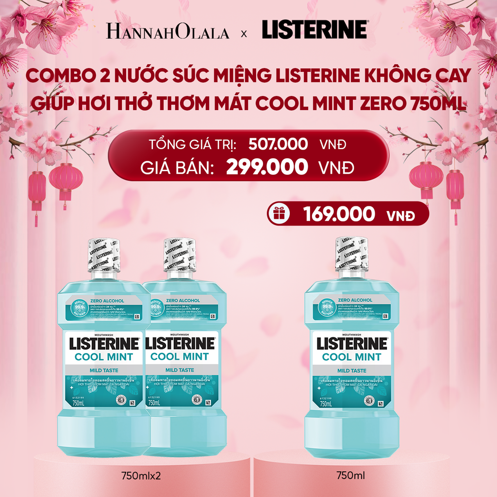  DEAL 1: COMBO 2 NƯỚC SÚC MIỆNG LISTERINE KHÔNG CAY GIÚP HƠI THƠ THƠM MÁT COOL MINT ZERO 750ML 
