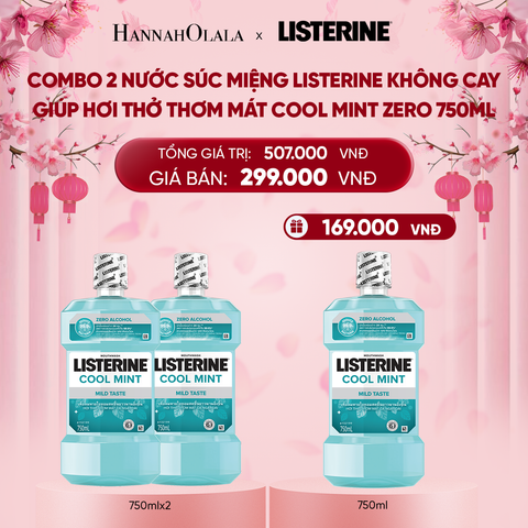  DEAL 1: COMBO 2 NƯỚC SÚC MIỆNG LISTERINE KHÔNG CAY GIÚP HƠI THƠ THƠM MÁT COOL MINT ZERO 750ML 