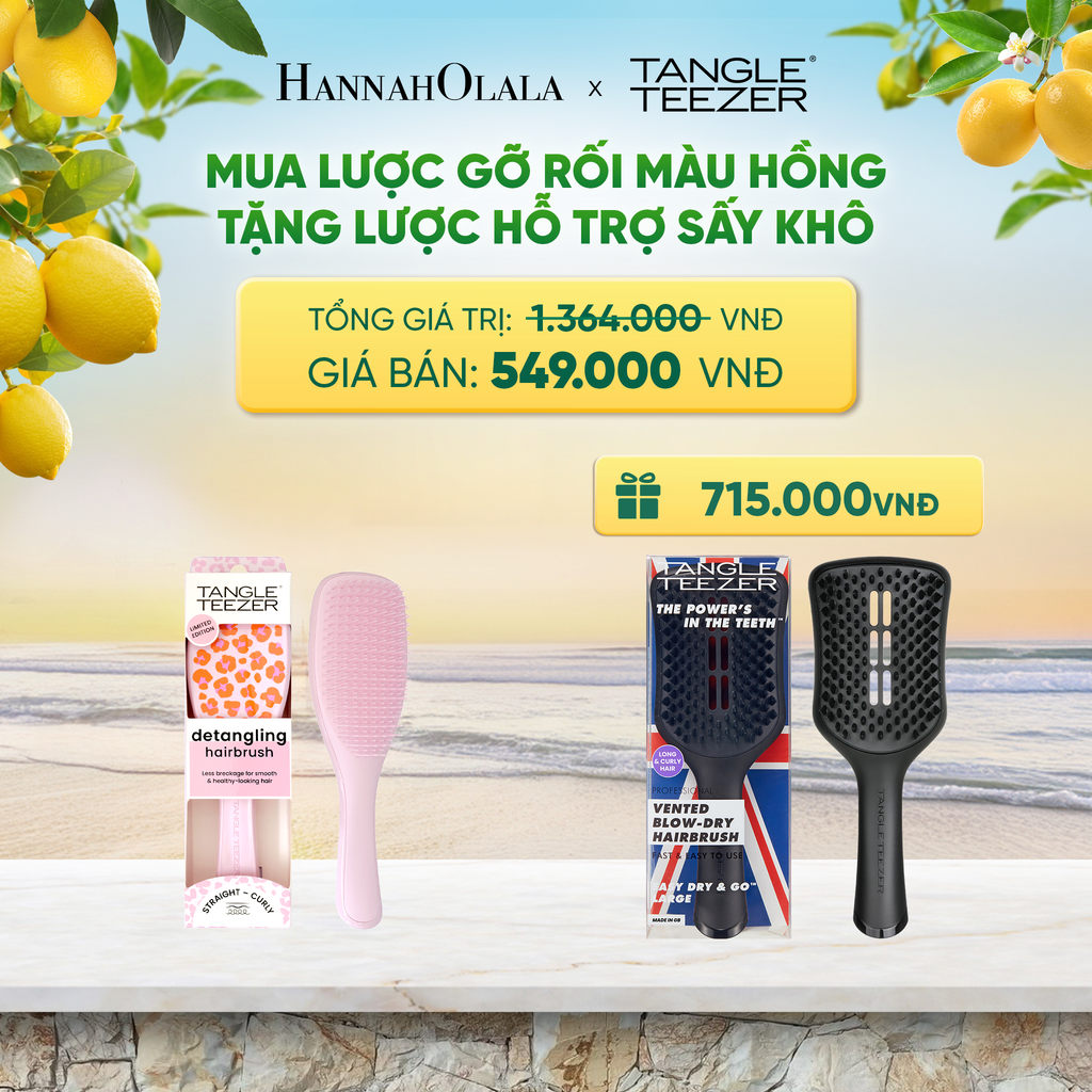  LƯỢC CHẢI GỠ RỐI TÓC ƯỚT MÀU HỒNG HOẠ TIẾT TẶNG LƯỢC GỠ RỐI HỖ TRỢ SẤY NHANH LỚN MÀU ĐEN 