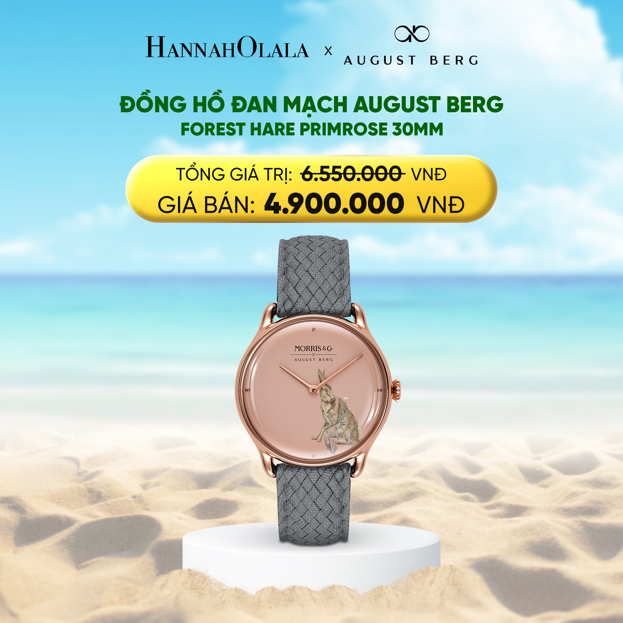 A1730_deal 14: forest hare primrose 30mm - dây perlon - xám - vàng hồng