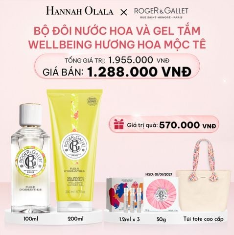  E939_DEAL 3: COMBO LƯU HƯƠNG NƯỚC HOA 100ML & GEL TẮM 200ML WELBEING ROGER&GALLLET 