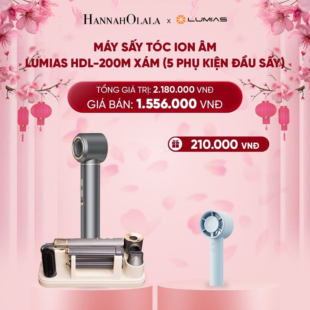  DEAL 13: MÁY SẤY TÓC ION ÂM LUMIAS HDL-200M XÁM (5 PHỤ KIỆN ĐẦU SẤY) 