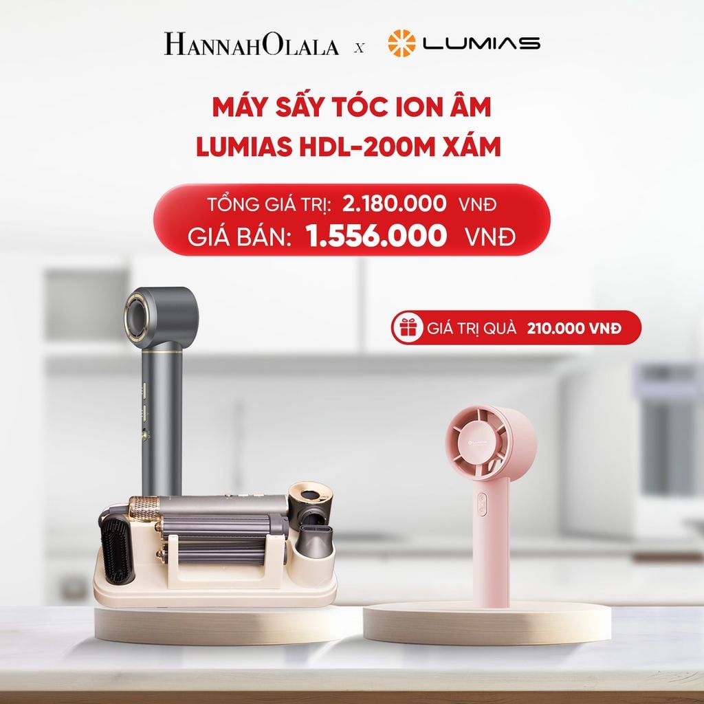  B46_DEAL 18: MÁY SẤY TÓC ION ÂM LUMIAS HDL-200M XÁM (5 PHỤ KIỆN ĐẦU SẤY) 