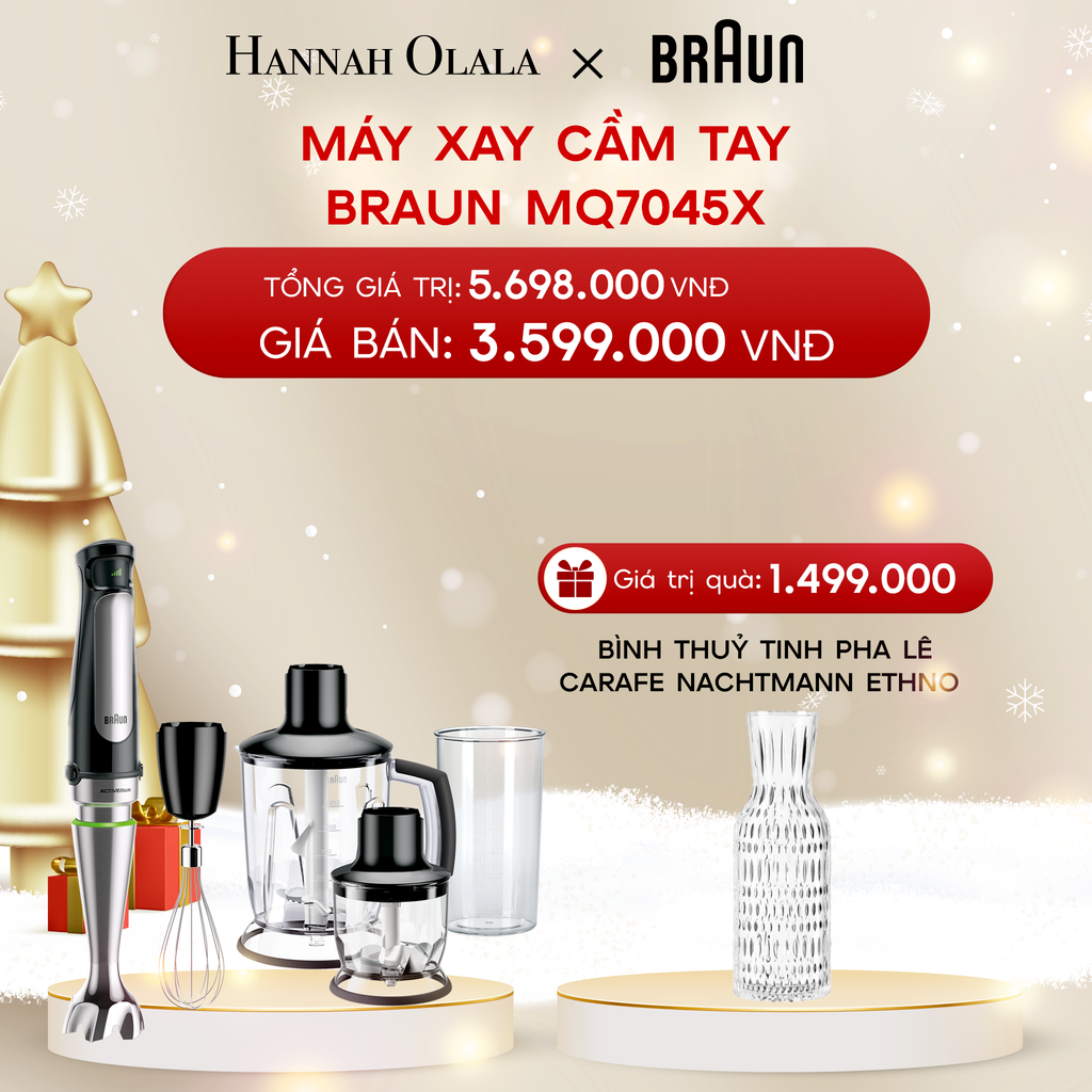  A911_DEAL 4: MÁY XAY CẦM TAY BRAUN MQ7045X – TẶNG BÌNH THUỶ TINH PHA LÊ CARAFE NACHTMANN ETHNO 