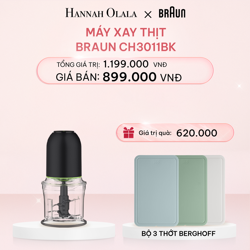 E96_DEAL 10: MÁY XAY THỊT BRAUN CH3011BK - TẶNG KÈM BỘ 3 THỚT BERGHOFF 