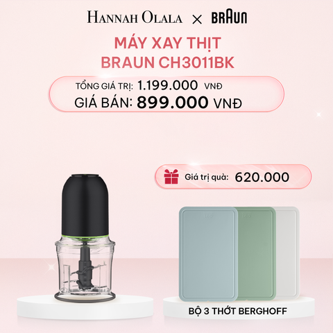  E96_DEAL 10: MÁY XAY THỊT BRAUN CH3011BK - TẶNG KÈM BỘ 3 THỚT BERGHOFF 