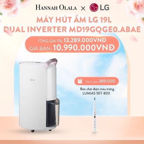  A449_DEAL 2: MÁY HÚT ẨM LG DUAL INVERTER 19L MÀU TRẮNG MD19GQGE0.ABAE 