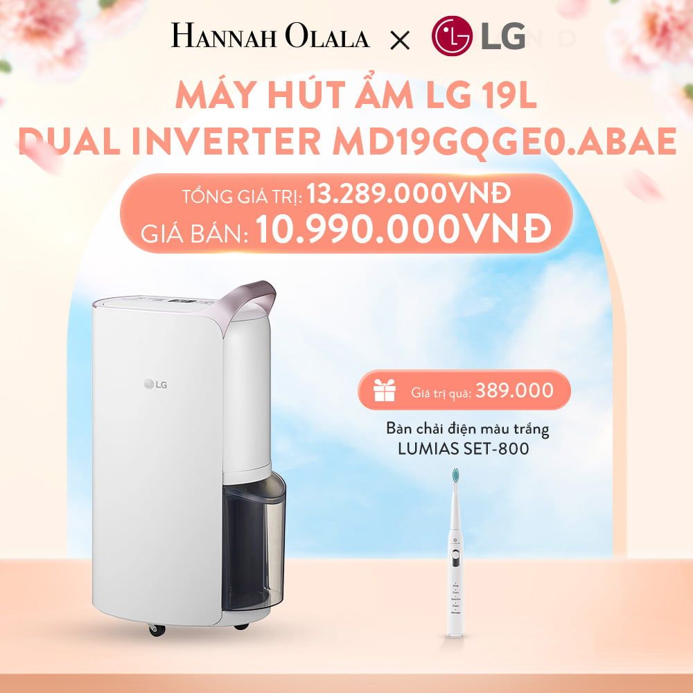  A449_DEAL 2: MÁY HÚT ẨM LG DUAL INVERTER 19L MÀU TRẮNG MD19GQGE0.ABAE 