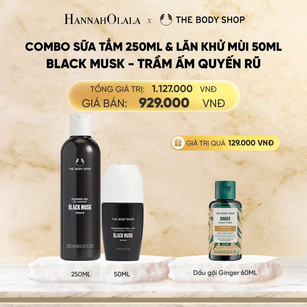  COMBO BLACK MUSK TRẦM ẤM - SỮA TẮM 250ML & LĂN KHỬ MÙI 50ML THE BODY SHOP 