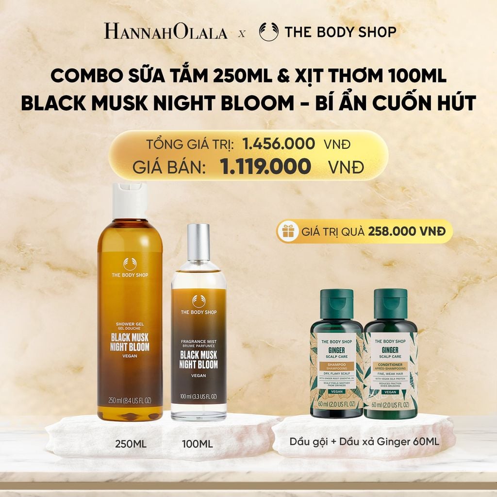  COMBO BLACK MUSK NIGHT BLOOM BÍ ẨN - SỮA TẮM 250ML & XỊT THƠM TOÀN THÂN 100ML THE BODY SHOP 
