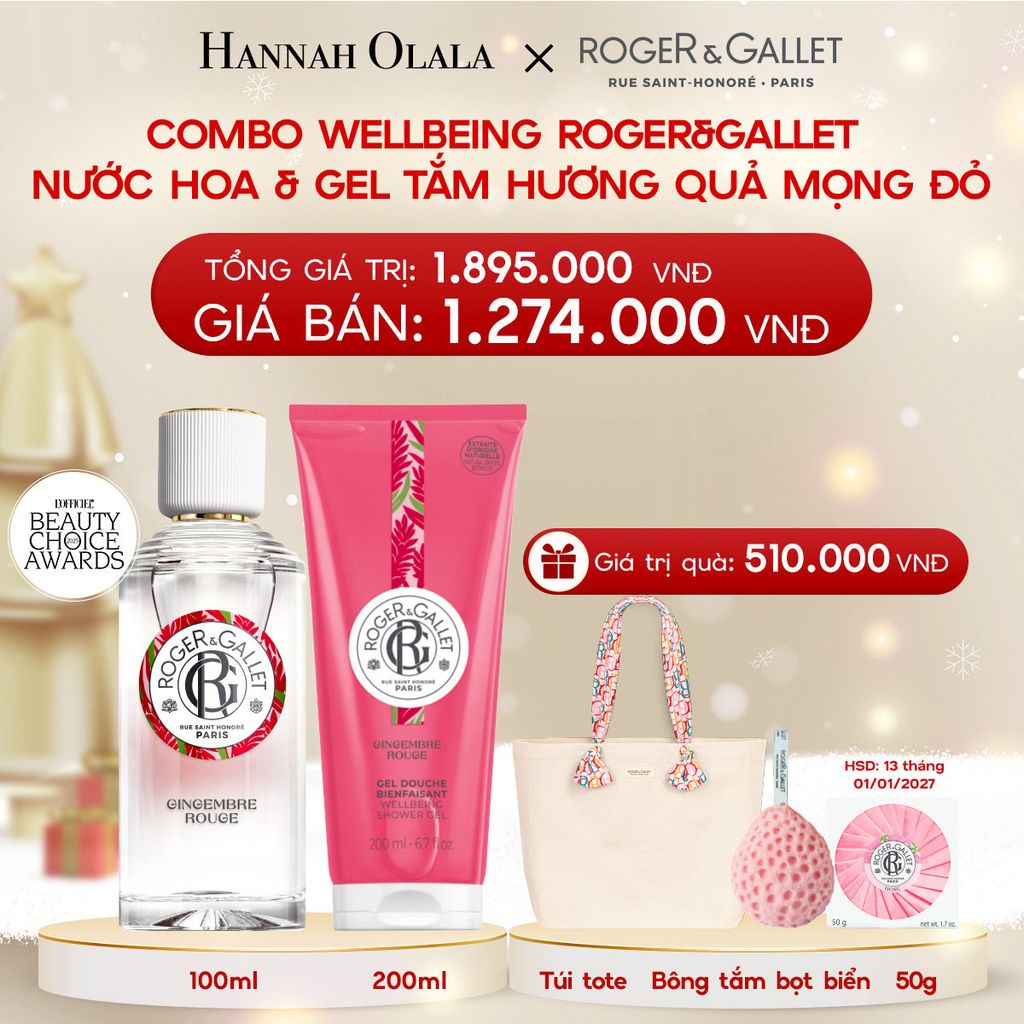  A158_DEAL 3: COMBO LƯU HƯƠNG WELBEING ROGER&GALLLET: Nước hoa 100ml & Gel tắm 200ml 