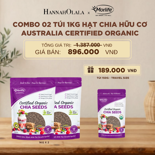  COMBO 02 TÚI HẠT CHIA HỮU CƠ MORLIFE CERTIFIED ORGANIC CHIA SEEDS 1KG/TÚI - DEAL 4 - D228 