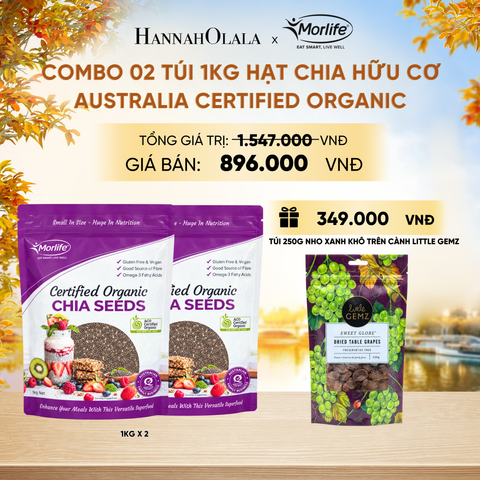  COMBO 02 TÚI HẠT CHIA HỮU CƠ MORLIFE CERTIFIED ORGANIC CHIA SEEDS 1KG/TÚI - DEAL 4 - E1160 