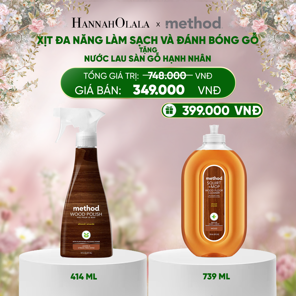  DEAL 2: [MUA 1 TẶNG 1] COMBO CHĂM SÓC GỖ - NƯỚC XỊT ĐÁNH BÓNG VÀ LÀM SÁNG GỖ CHUYÊN DỤNG 414ML tặng NƯỚC LAU SÀN GỖ LÀM SÁNG 739ML - HƯƠNG HẠNH NHÂN 