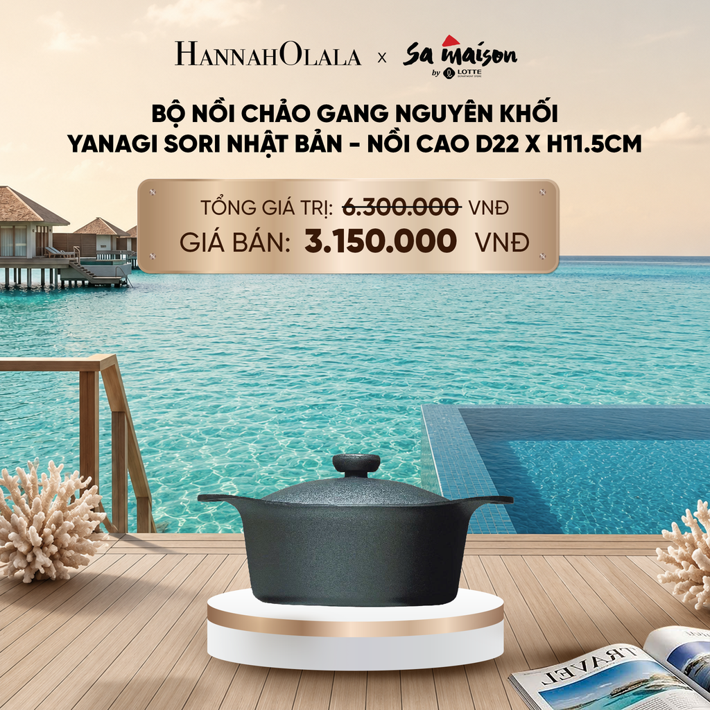  BỘ NỒI CHẢO GANG NGUYÊN KHỐI YANAGI SORI NHẬT BẢN - DEAL 7_ D1876 
