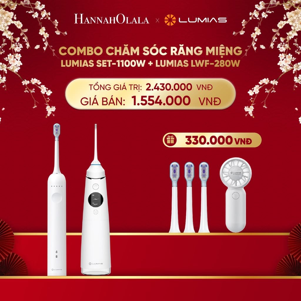  DEAL 34: COMBO CHĂM SÓC RĂNG MIỆNG: 01 BÀN CHẢI ĐIỆN LUMIAS SET-1100W + 01 MÁY TĂM NƯỚC LUMIAS LWF-280W (DUNG TÍCH 280ML) 