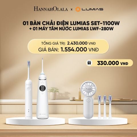  DEAL 11: COMBO CHĂM SÓC RĂNG MIỆNG: 01 BÀN CHẢI ĐIỆN LUMIAS SET-1100W + 01 MÁY TĂM NƯỚC LUMIAS LWF-280W (DUNG TÍCH 280ML) 