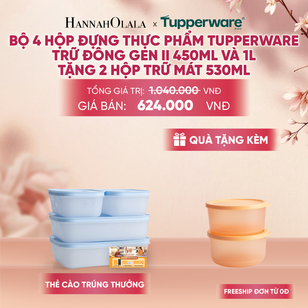 BỘ 4 HỘP ĐỰNG THỰC PHẨM TUPPERWARE TRỮ ĐÔNG GEN II 450ML VÀ 1L TẶNG 2 HỘP TRỮ MÁT - DEAL 53 - A933 