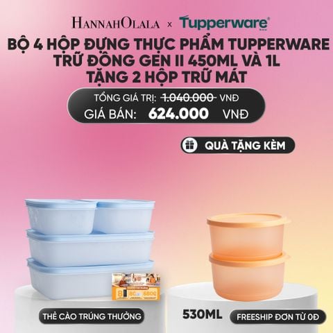  BỘ 4 HỘP ĐỰNG THỰC PHẨM TUPPERWARE TRỮ ĐÔNG GEN II 450ML VÀ 1L TẶNG 2 HỘP TRỮ MÁT_A308 