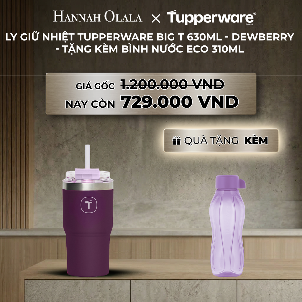 B34_DEAL 28 : LY GIỮ NHIỆT TUPPERWARE BIG T 630ML - M.I.CREAM - TẶNG KÈM BÌNH NƯỚC ECO 310ML 