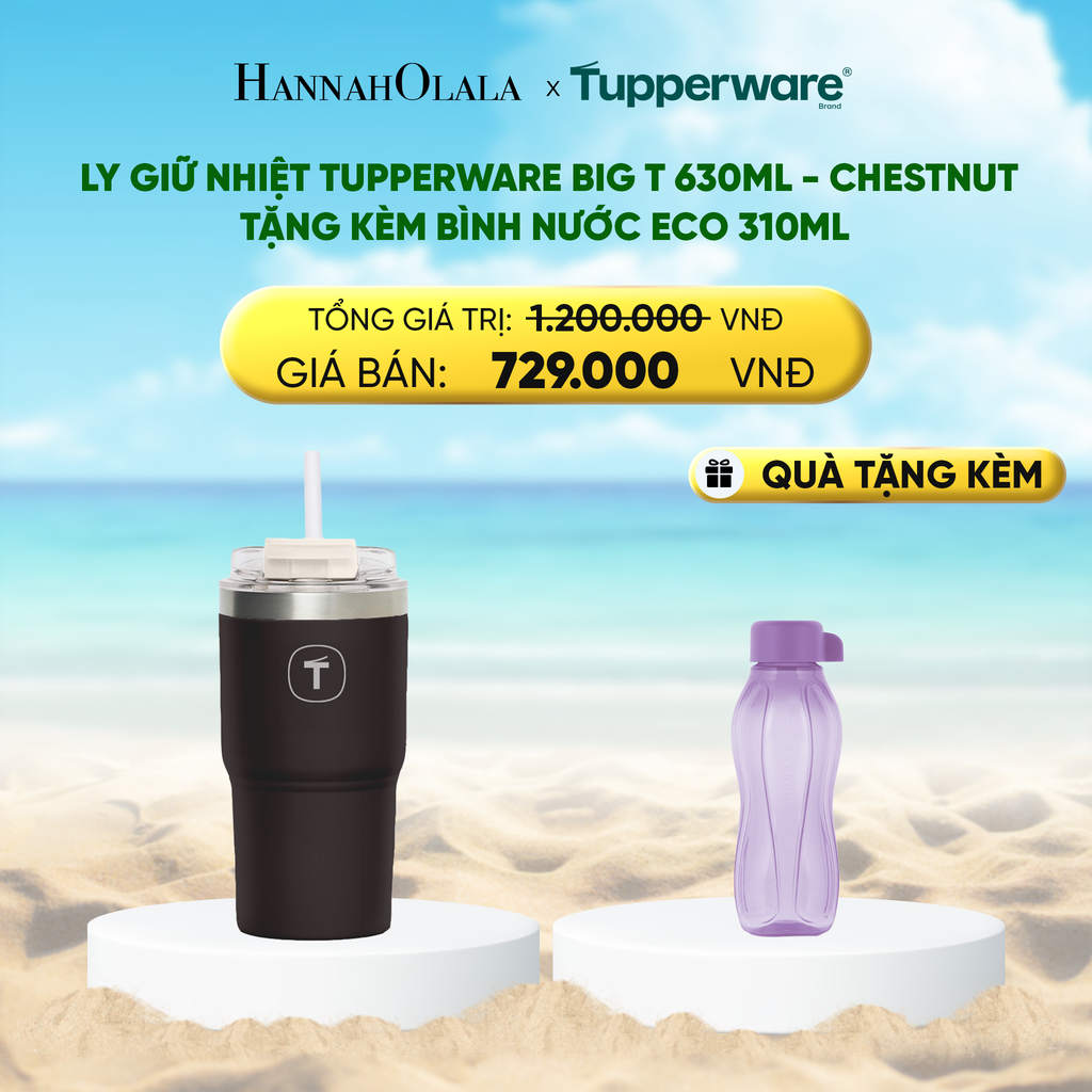  DEAL 28 : LY GIỮ NHIỆT TUPPERWARE BIG T 630ML - M.I.CREAM - TẶNG KÈM BÌNH NƯỚC ECO 310ML 