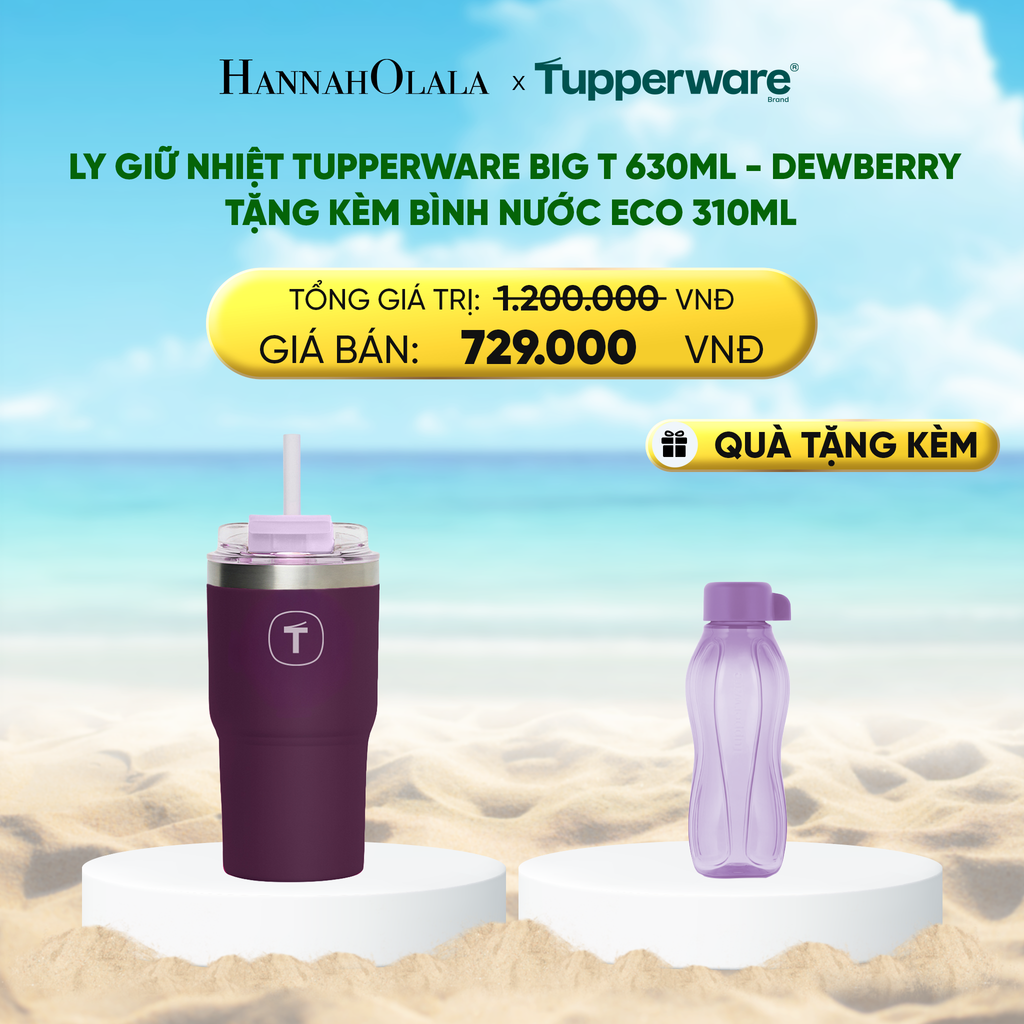  DEAL 28 : LY GIỮ NHIỆT TUPPERWARE BIG T 630ML - M.I.CREAM - TẶNG KÈM BÌNH NƯỚC ECO 310ML 