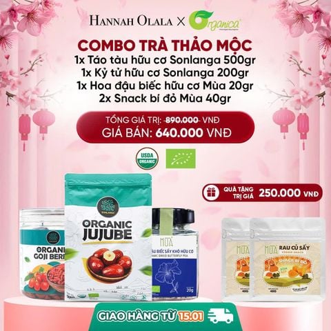  DEAL 12: [GIAO HÀNG 15/01/2026] COMBO TRÀ THẢO MỘC 1 X TÁO ĐỎ HỮU CƠ SONLANGA 500GR 1 X KỶ TỬ HỮU CƠ SONLANGA 200GR 1X HOA ĐẠU BIẾC MÙA 20GR 