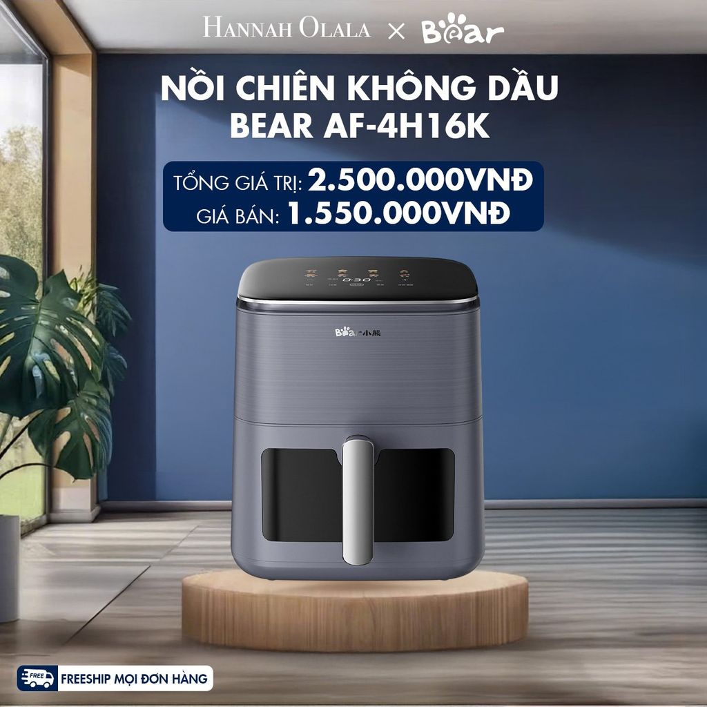  M218_DEAL 12: NỒI CHIÊN KHÔNG DẦU BEAR AF-4H16K CÔNG SUẤT 1600W DUNG TÍCH 6.2L 